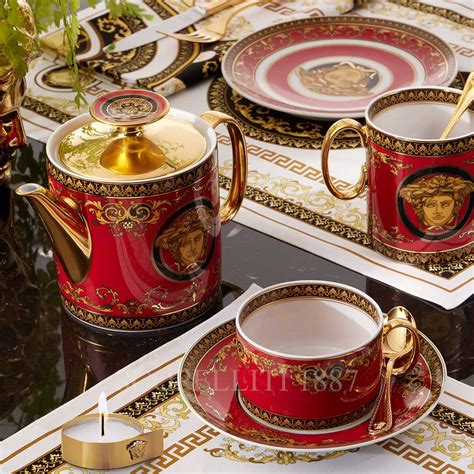 versace teapot set|Versace coffee cup set.